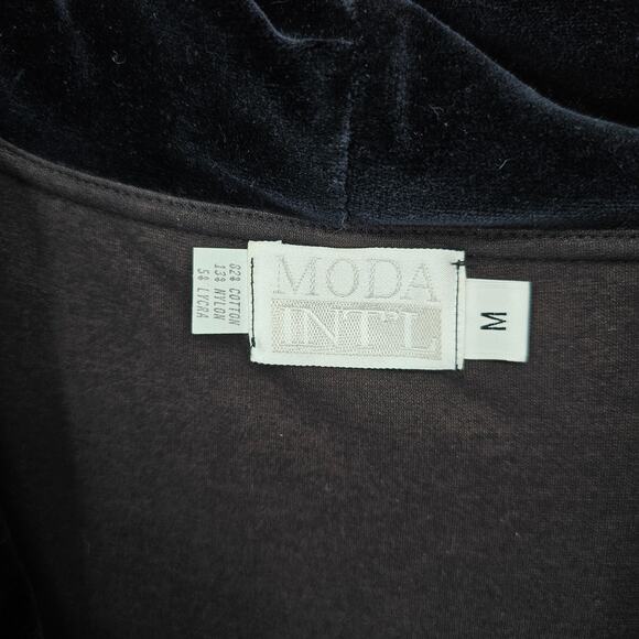 VTG Moda Intl Black Velvet Draped Front Cocktail Above Knee Dress M Glam Vampy - Picture 3 of 5